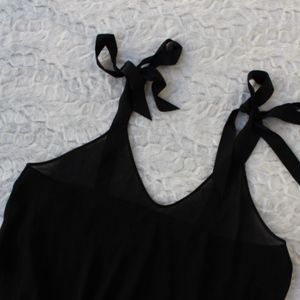 VICTORIAS SECRET BLACK LINGERIE BOW SHOULDER SLIP